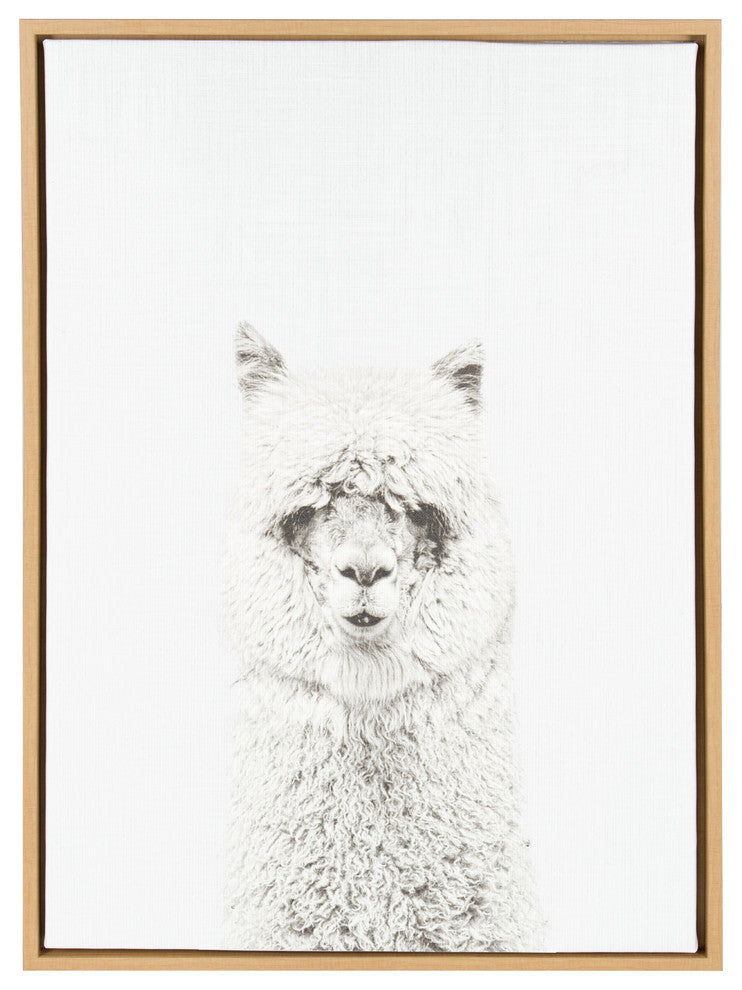 Sylvie Hairy Alpaca Animal Portrait Framed Canvas Wall Art, Natural