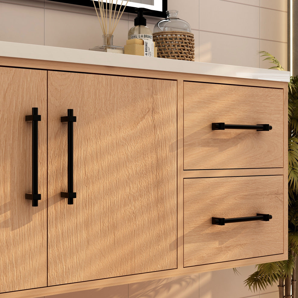 Victoria 60" Solid Wood Bath Vanity, Single Sink, Red Oak