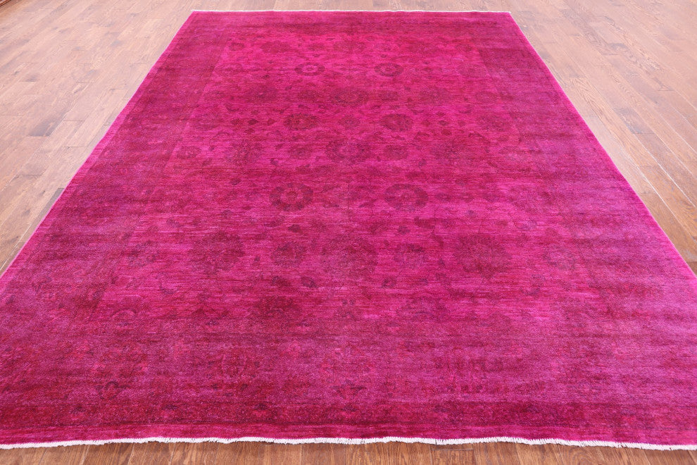 9' 1" X 11' 7" Overdyed Full Pile Handmade Wool Rug - Q12857