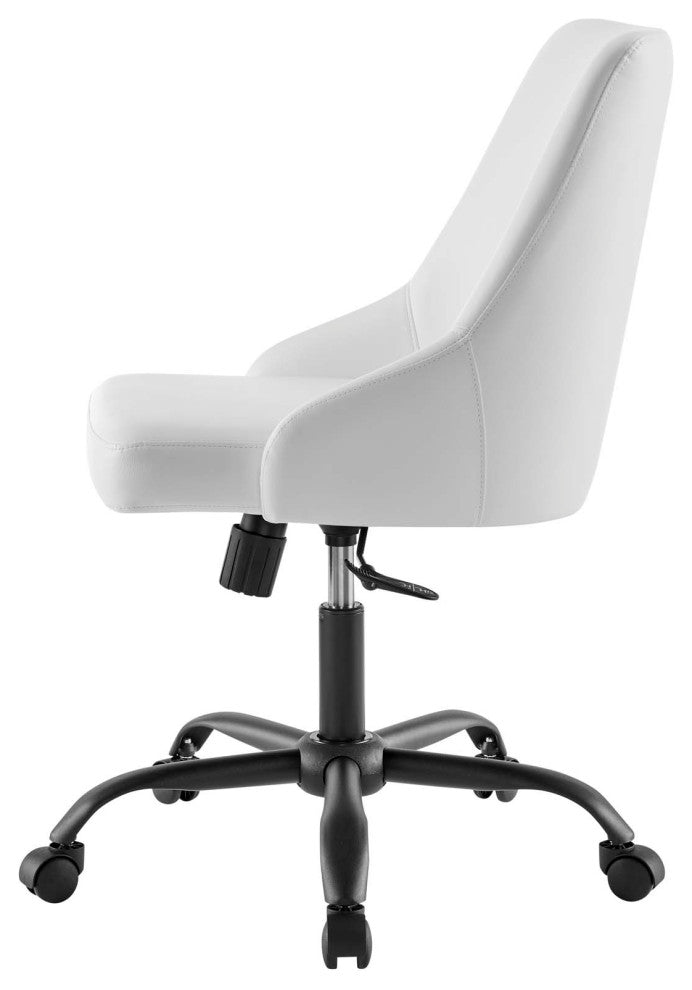 Computer Work Desk Swivel Chair, Faux Vegan Leather, Black White, Home Office