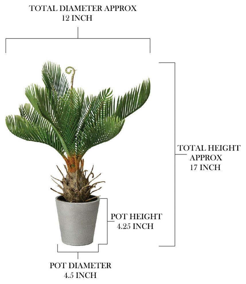 Serene Spaces Living Faux Cycad Tree in Gray Cement Pot, 17" Tall