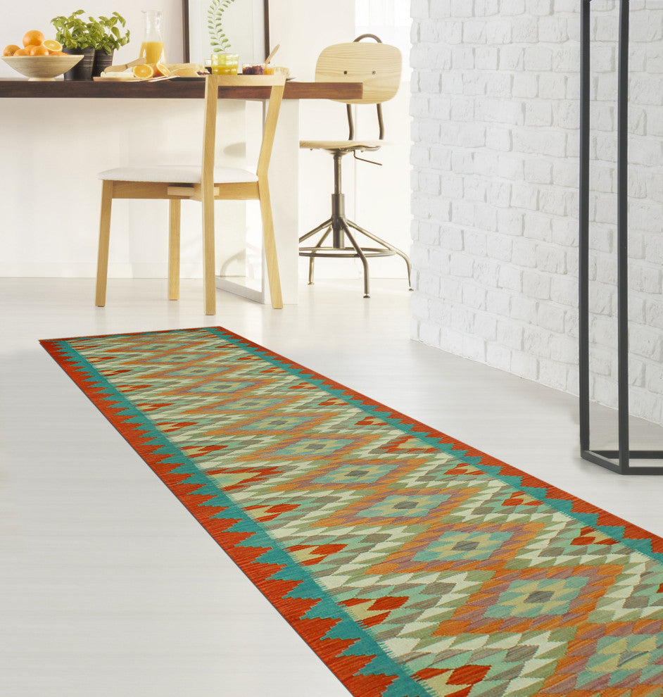 Sangat Kilim Hrytherf Rust/Blue Runner, 2'9x12'9