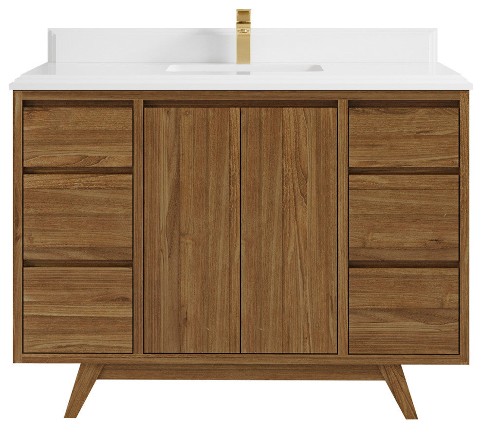Madison Teak 48 Single Sink Bath Vanity in Dark Natural 1.5" White Quartz