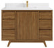 Madison Teak 48 Single Sink Bath Vanity in Dark Natural 1.5" White Quartz