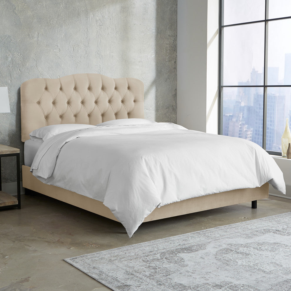 Aaron Twin Tufted Bed, Velvet Pearl