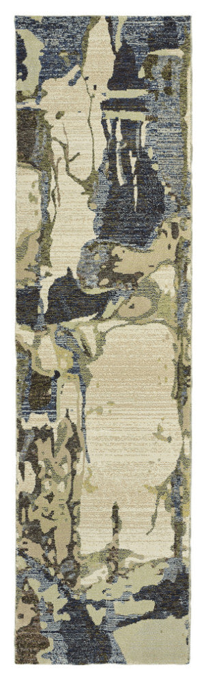 12' Runner Blue and Grey Abstract Power Loom Runner Rug