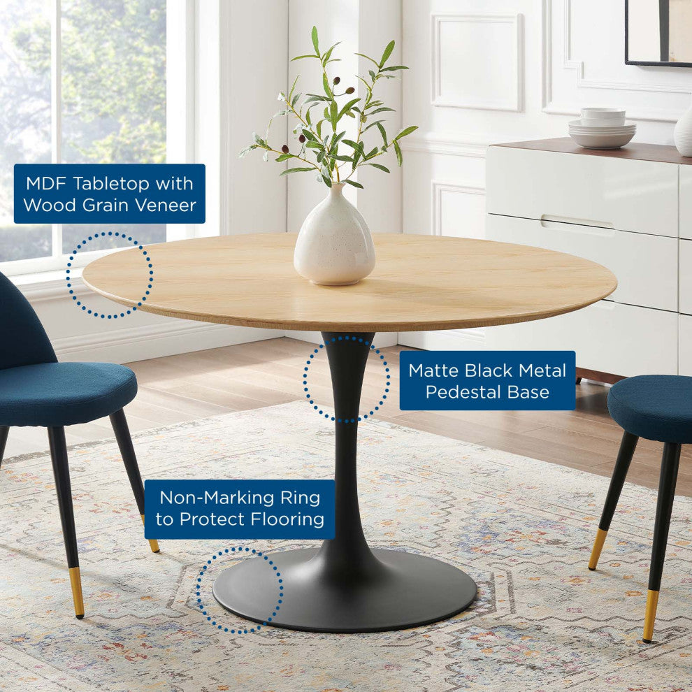 Dining Table, Round, Wood, Black Brown Natural, Modern, Cafe Bistro Restaurant