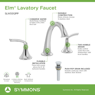 Elm Widespread Two-Handle Bathroom Faucet with Push Pop Drain Assembly (1.0 GPM), Polished Chrome