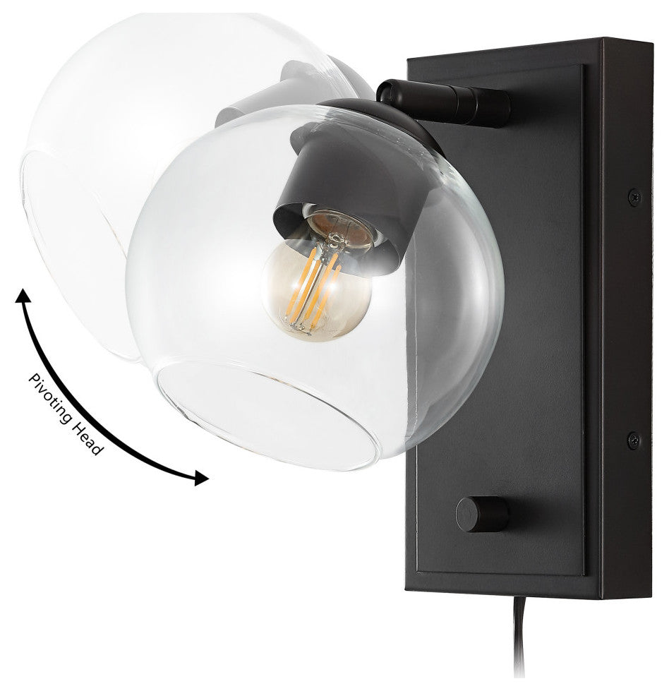6" 1-Light Plug-In or Hardwired Adjustable Iron LED Sconce, Rotary Dimmer