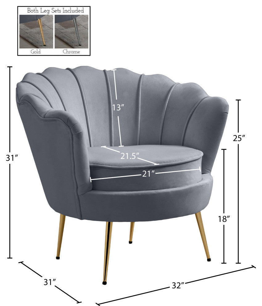 Gardenia  Velvet Upholstered Chair, Gray