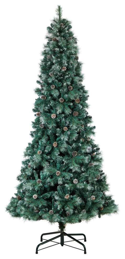 9' Frosted Tip British Columbia Mountain Pine Faux Xmas Tree W/Lights & Pinecone