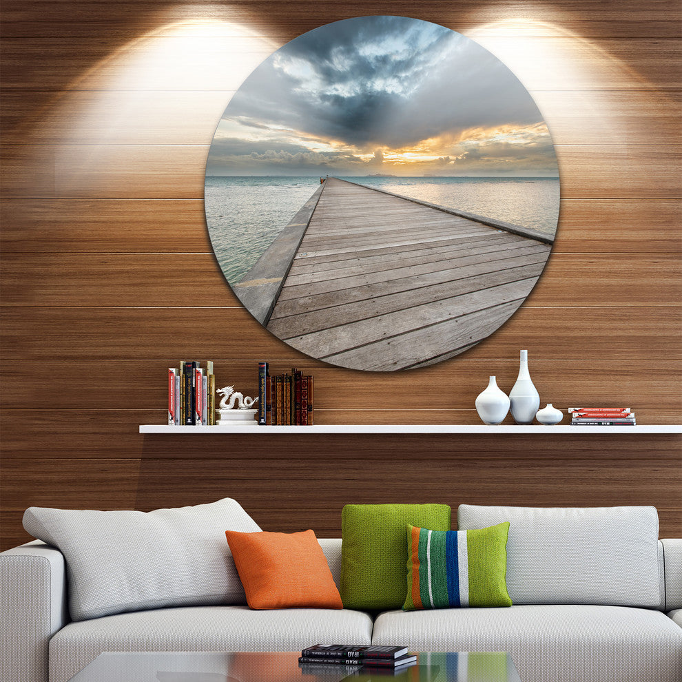 Beach Sunset In Koh Samui Thailand, Sea Bridge Disc Metal Artwork, 23"