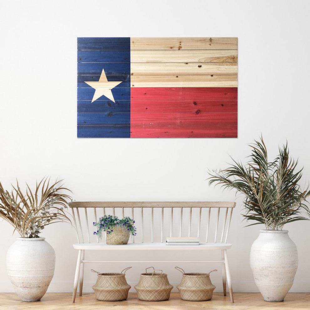Bold Texas Flag Print Wood Plank Wall Art