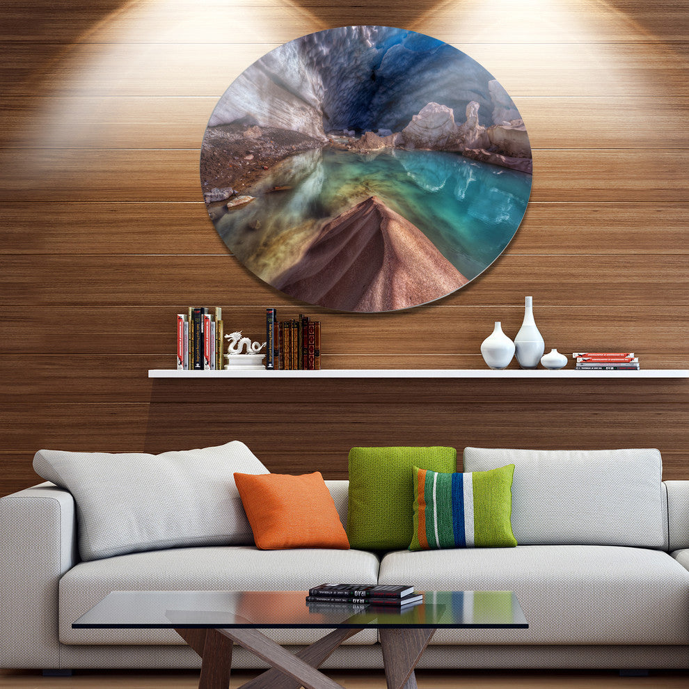 Colorful Glacier Cave, Landscape Art Round Metal Wall Art, 11"