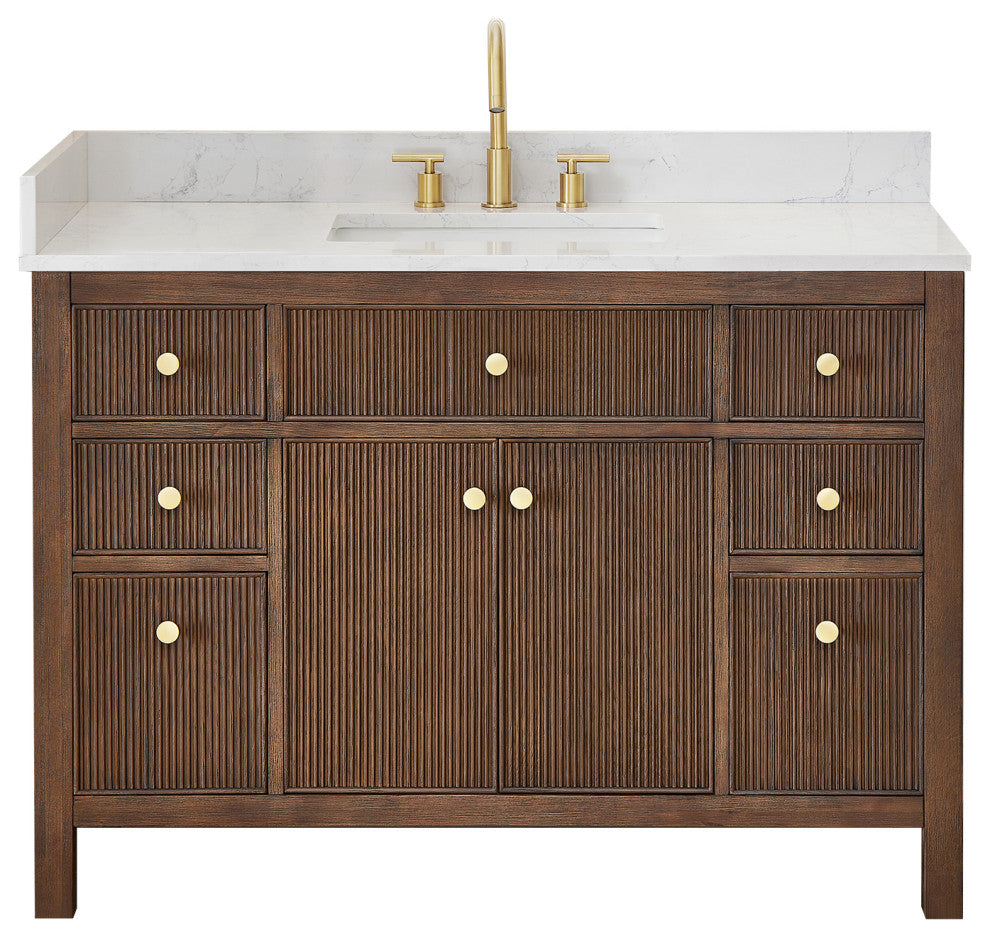 Cerrito Bathroom Vanity, Brown Brushed Oak, 48" Single, Without Mirror