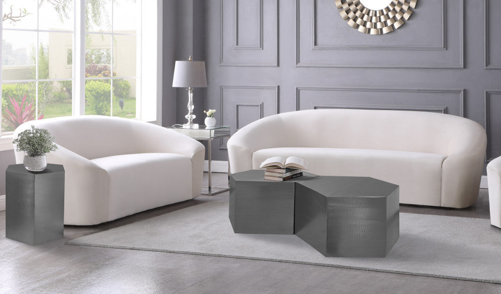 Hexagon Durable Iron End Table, Brushed Chrome