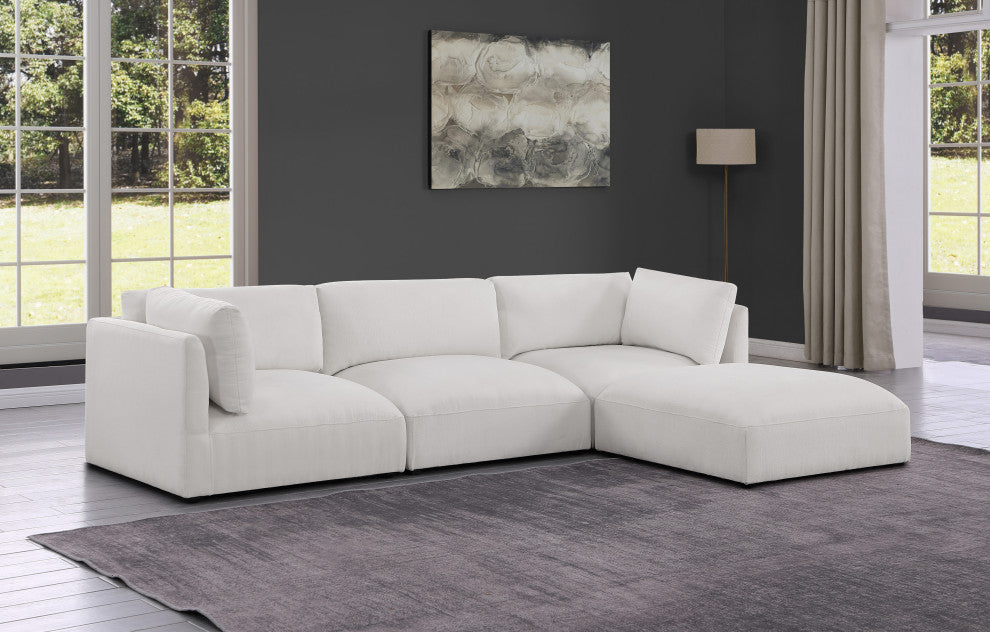 Ease Fabric Upholstered L-Shaped Modular Sectional, Cream, 3 Piece: 2 Corner, 1 Armless, 1 Ottoman