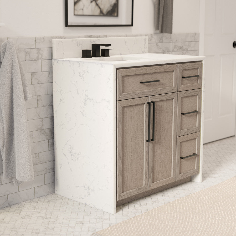 Palisade 36" Bathroom Vanity, Gray Oak, Engineered Marble