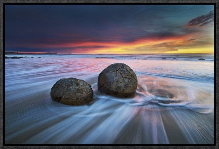 "Moeraki Boulders" Framed Canvas Giclee by Yan Zhang, 19x13"