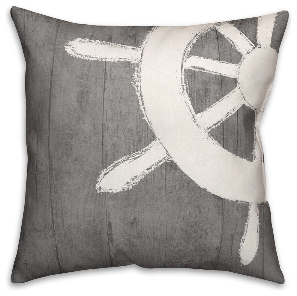 Woodgrain Captian's Wheel Spun Poly Pillow, 18x18