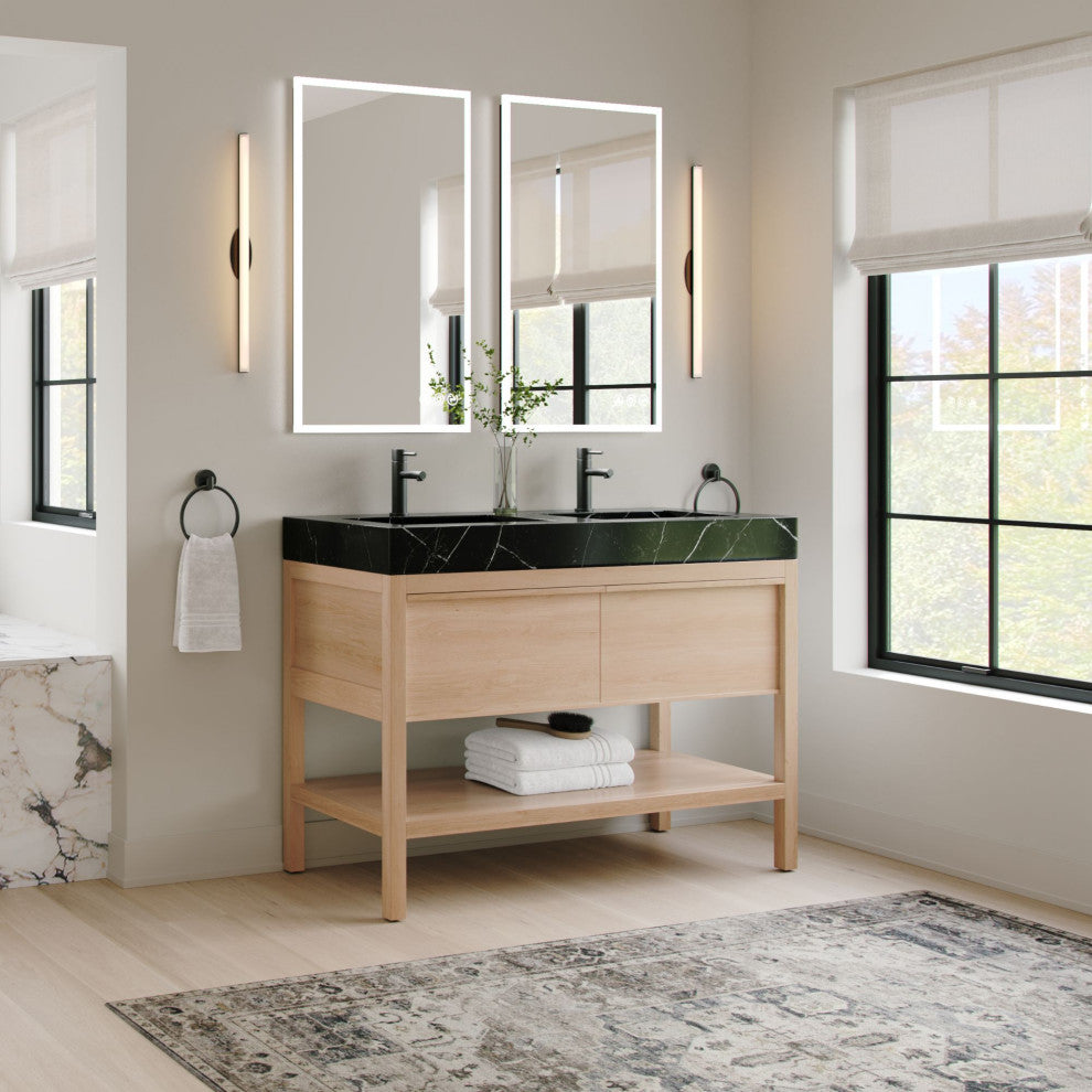 Shoji Bath Vanity, Whitewash Oak, 48", Double Sink, Freestanding