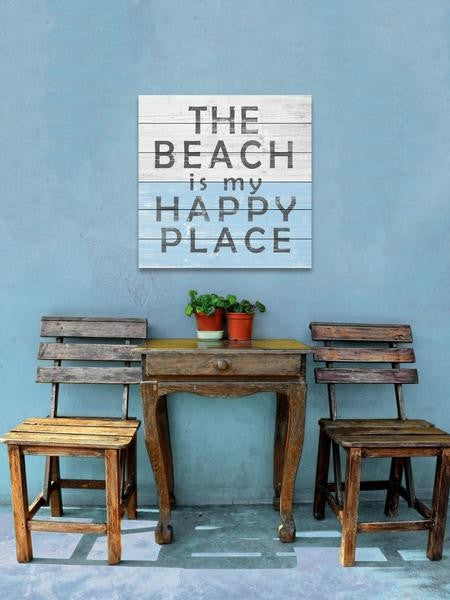 "Beach Is My Place" Painting Print on White Wood, 32"x32"