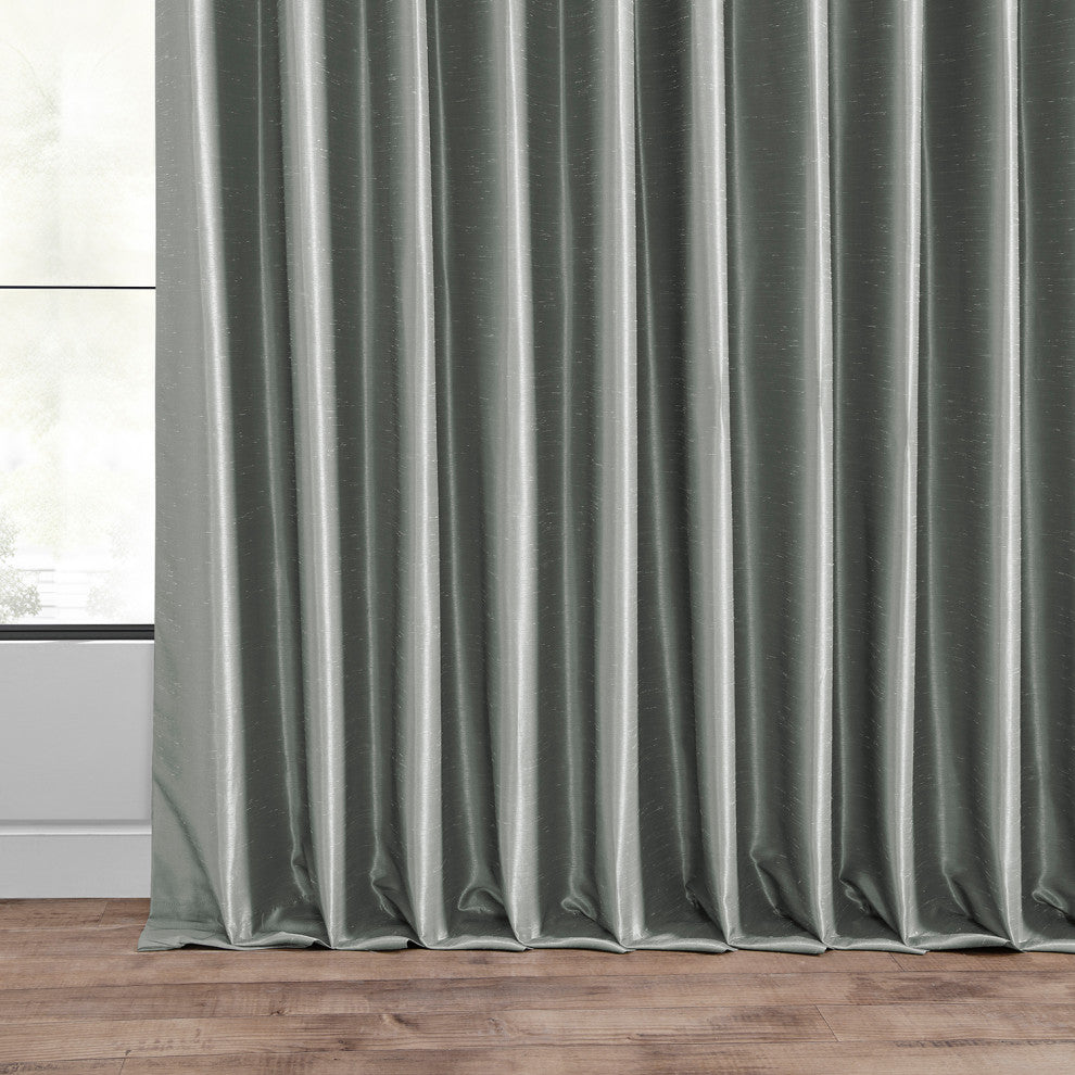 Blackout Extra Wide Vintage Textured Faux Dupioni Curtain, Silver, 100"x108"
