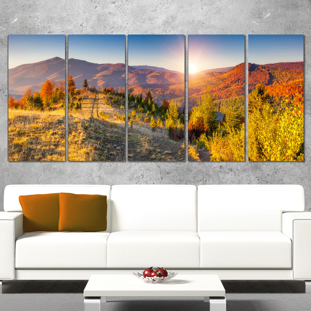 "Majestic Fall Mountains Range" Landscape Print Wall Artwork, 5 Panels, 60"x28"