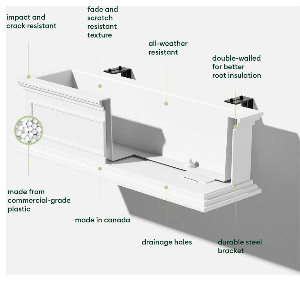 Brixton Window Box Planter With Bracket, 36", White, 36 Inch, 1 Pack