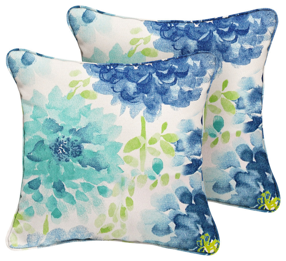 Sorra Home Gardenia Seaglass Corded Pillow, Set of 2, 18"x18"x6"