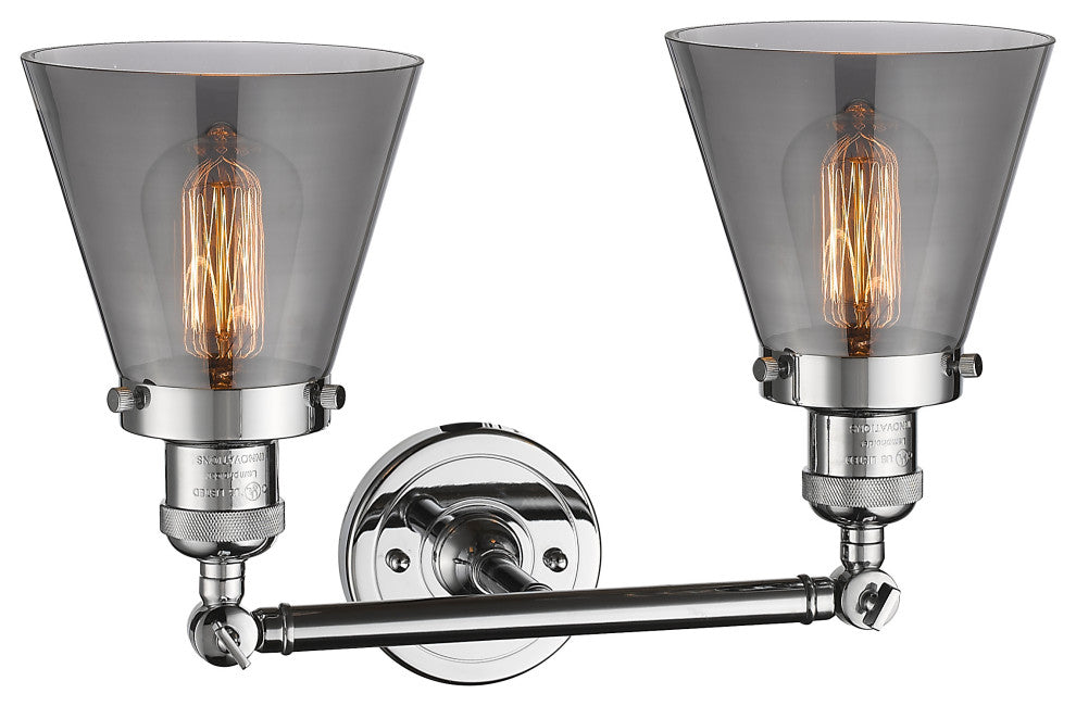 Small Cone 2-Light Bath Fixture, Smoked Glass, Polished Chrome