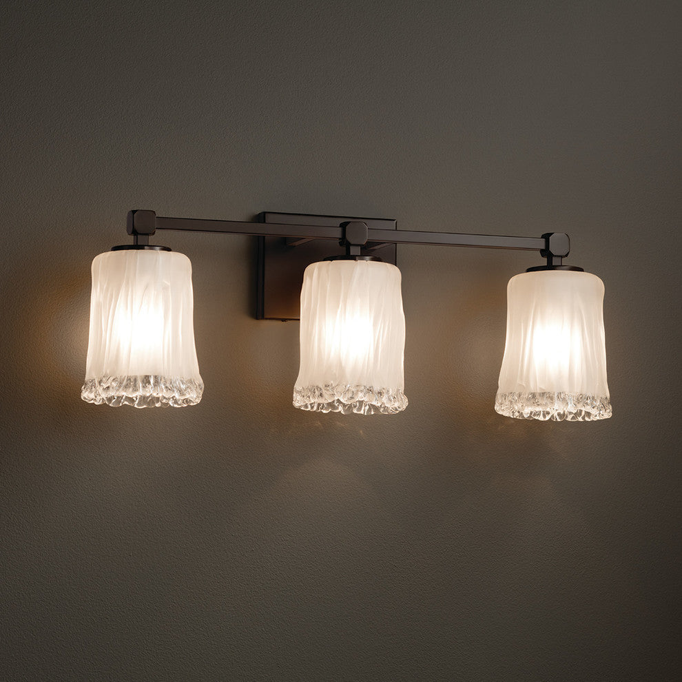 Veneto Luce Tetra 3-Light Bath Bar, Cylinder With Rippled Rim