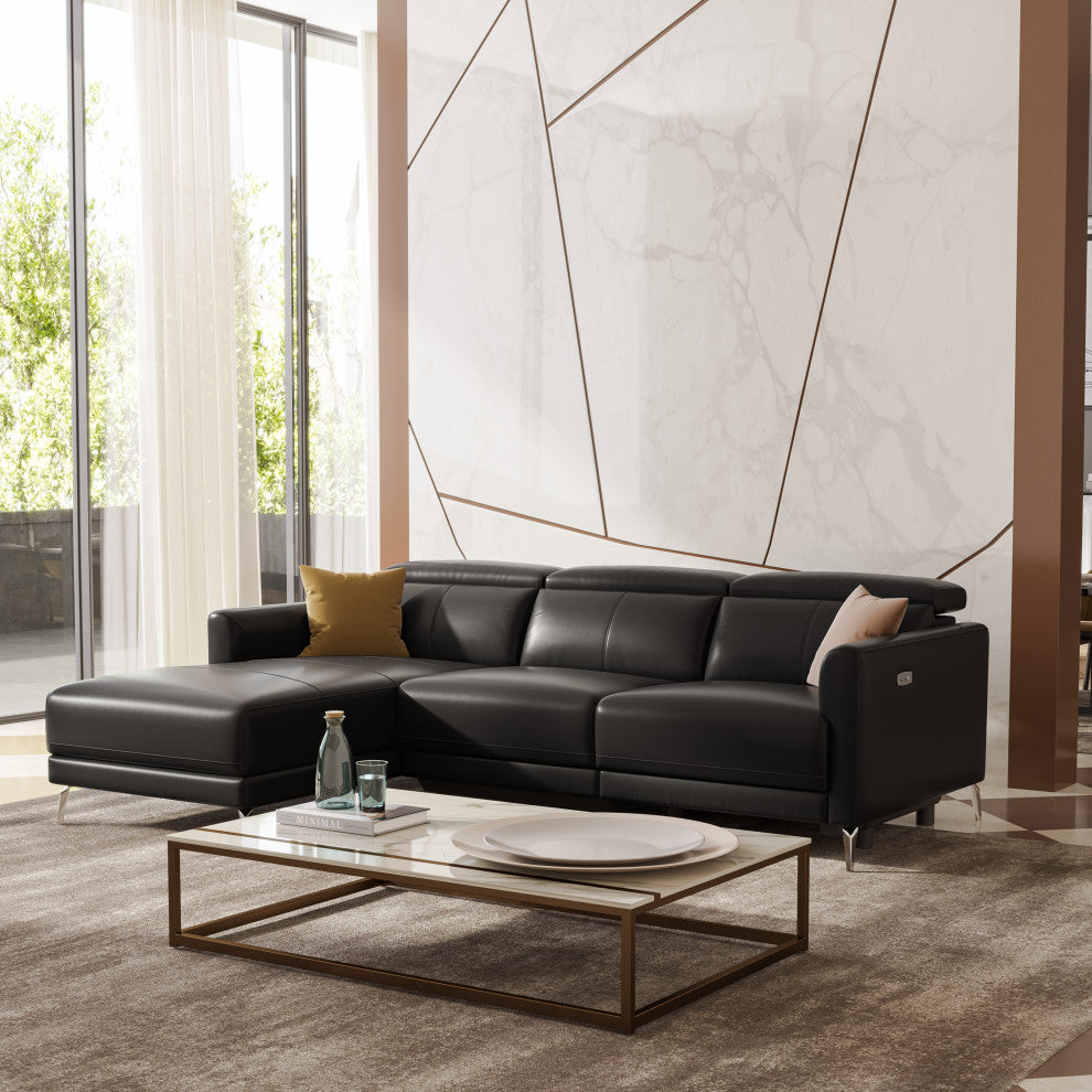 Valencia Andria Leather Reclining Sectional Sofa Left Hand Chaise, Black