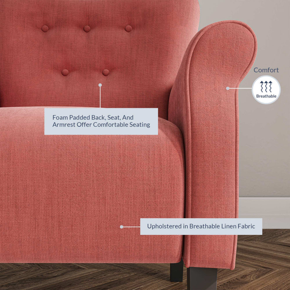 High Wingback Linen Armchair, Brick