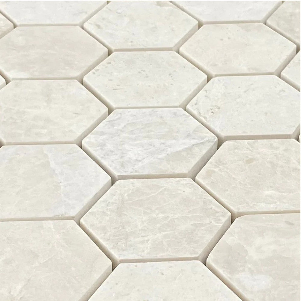 Vanilla Beige Marble 2" Hexagon on 12" x 12" Mesh Mosaic Tile (10 sqft per box)