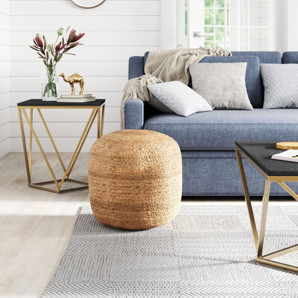 Ottoman Accent Chair, Jute Rope, Natural, Living Lounge Cafe Lobby Hospitality