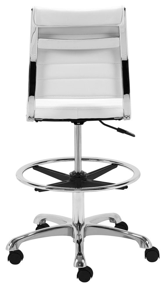 Axel Adjustable Height Drafting Stool, White With Aluminum Base