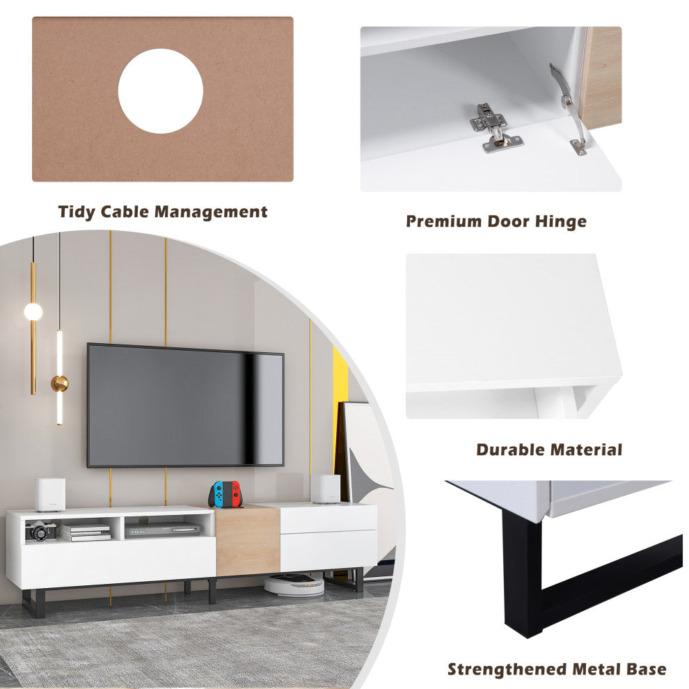 Gewnee TV Stand for 80'' TV with Double Storage Space, White