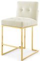 Counter Stool Chair, Set of 2, Velvet, Metal, Gold Ivory White, Modern, Bar Pub