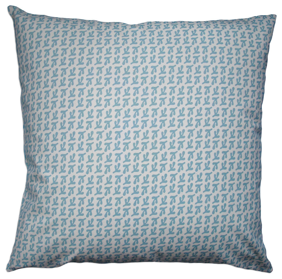 "Bird's Feet" Hand-Printed Canvas Pillow, Coastal Blue, 22x22