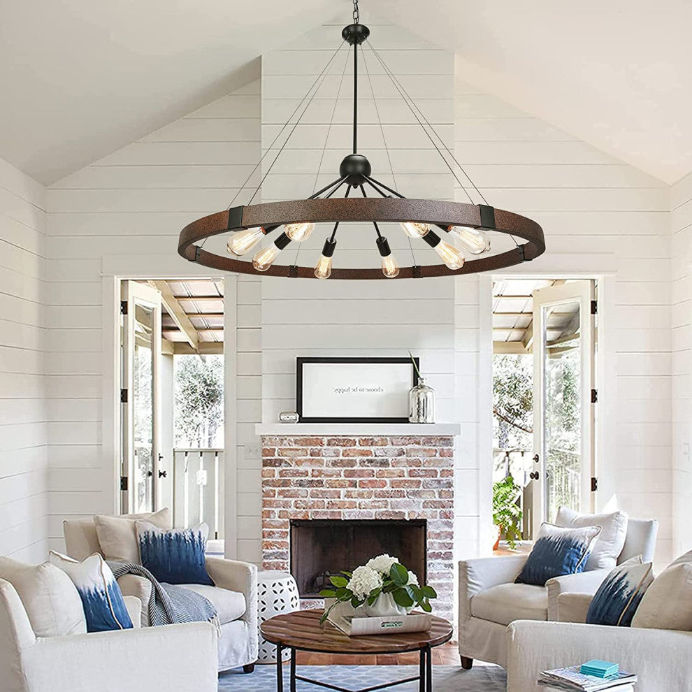 Farmhouse Wheel Chandelier 8 Light Metal Sputnik Pendant Light Fixture