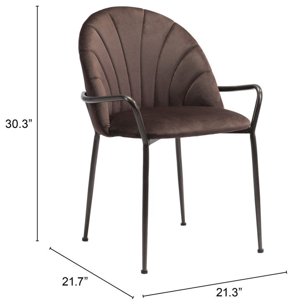 Dining Chair, Set of 2, Steel Metal, Fabric, Dark Brown, Brown, Cafe Bistro