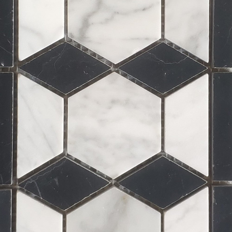 Carrara White Marble Hexagon Mosaic Border Listello Tile Honed 2", 1 sheet