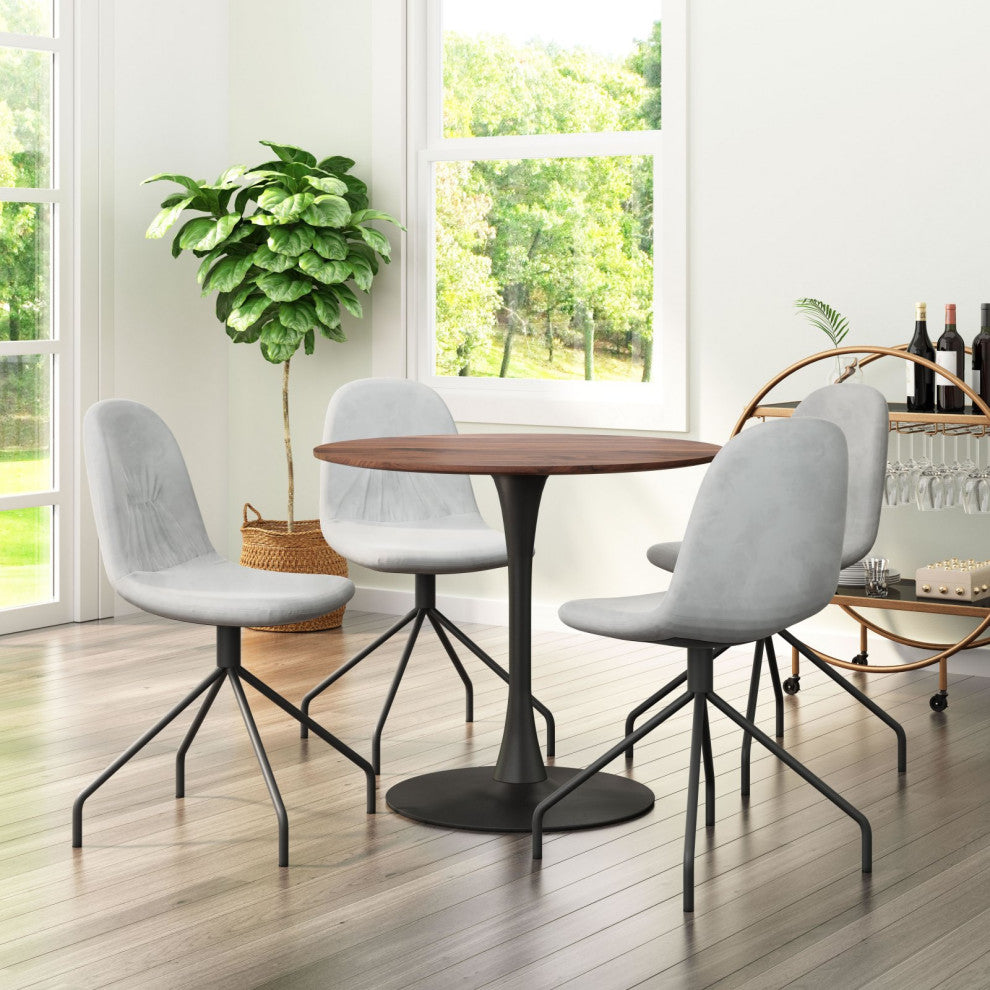 Dining Chair, Set of 2, Steel Metal, Fabric, Gray, Black, Cafe Bistro