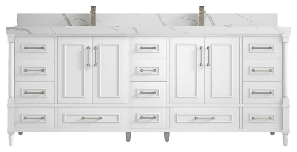 Aberdeen 84 Double Sink Bath Vanity White 2" Calacatta Laza