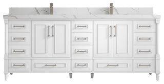 Aberdeen 84 Double Sink Bath Vanity White 2" Calacatta Laza
