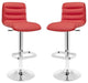 Modern Contemporary Bar Stool Set of 2, Red, Vinyl Leather, Metal