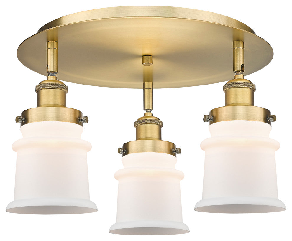 Canton-3 Light 17" Flush Mount-Brushed Brass, Matte White Glass Shade