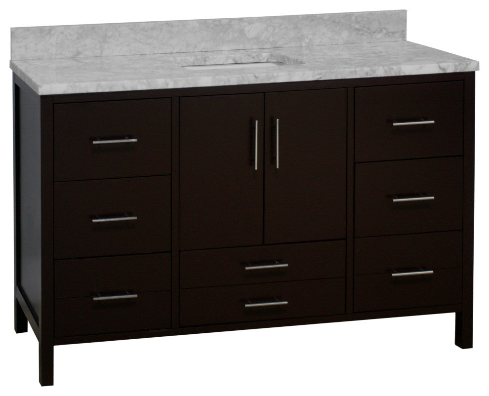 California 60" Bathroom Vanity, Chocolate, Carrara Marble, Single