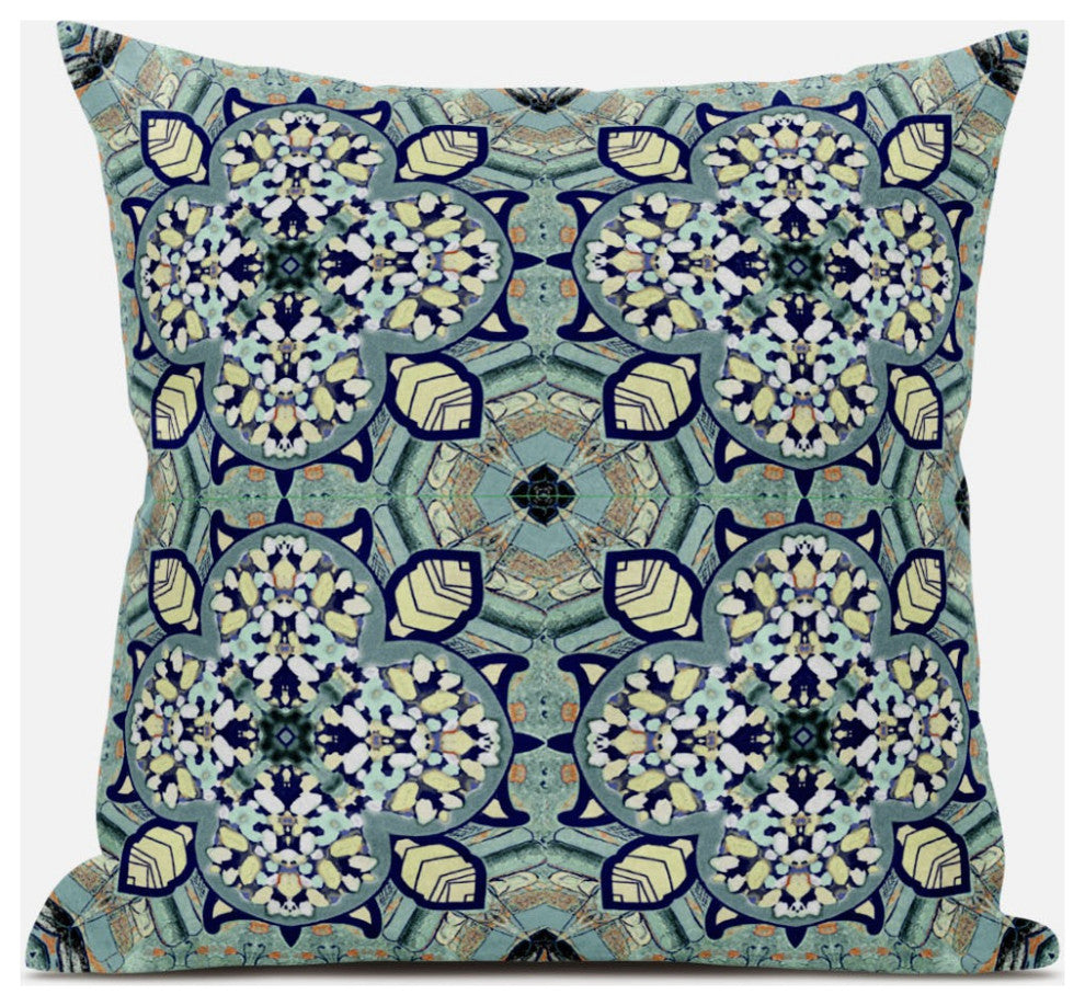 20" Green Cream Cloverleaf Boho Suede Throw Pillow
